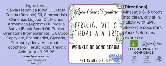 Wrinkle Be Gone Triple-Antioxidant Glow Serum THDA Vitamin C + ALA + Ferulic .5 oz