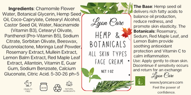 Hemp and Botanicals All Skin Types Face Cream 1 oz
